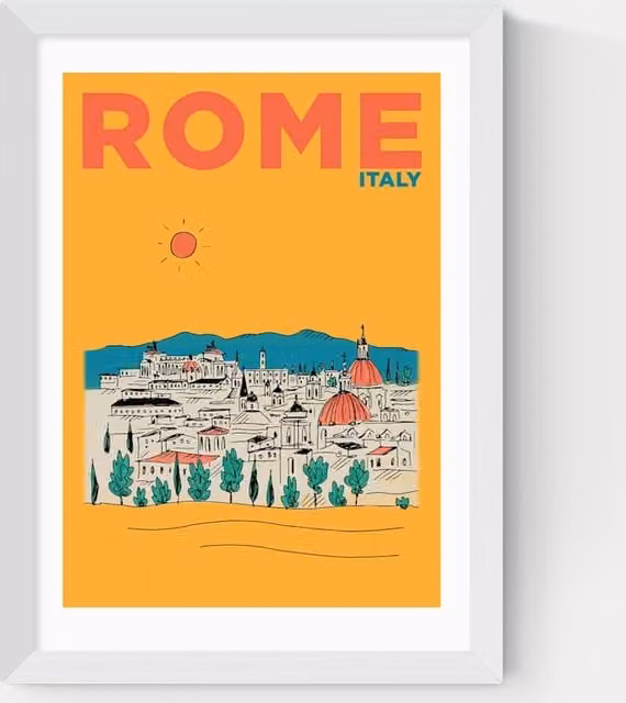 East End Prints Rome Vintage City Framed Art in White and Multicolour
