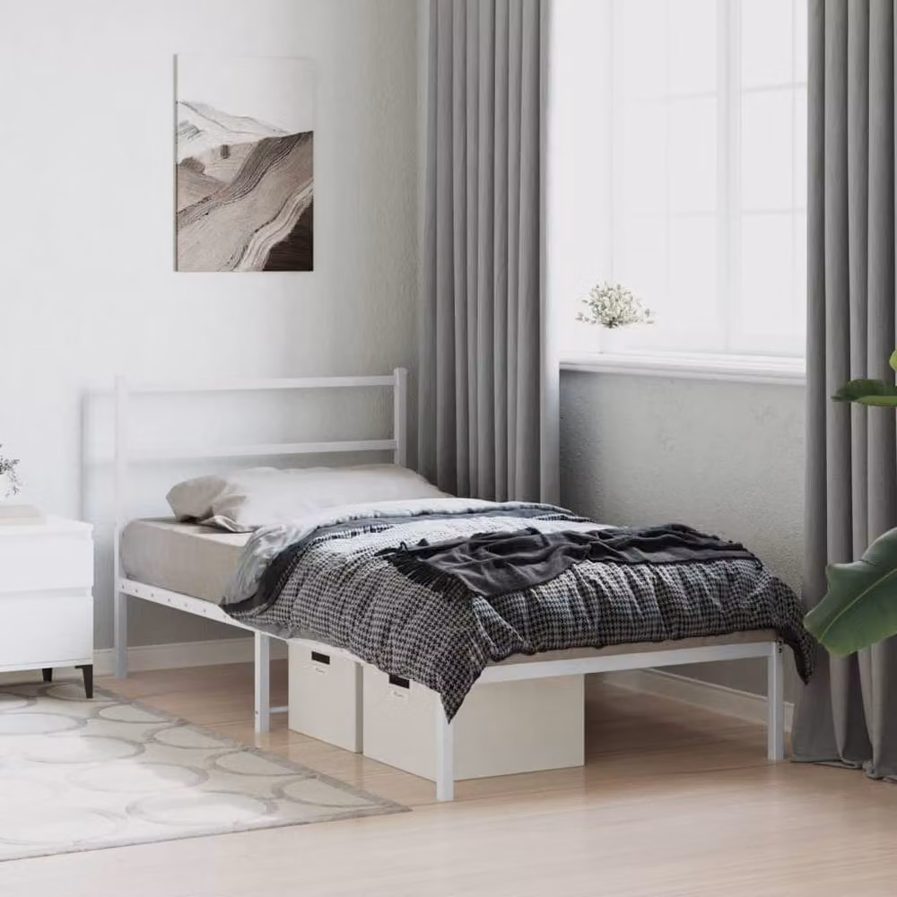 Berkfield Home Metal Bed Frame with Headboard, White, W/D/H: 100 x 190 cm – 3