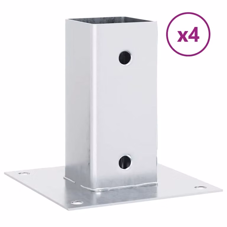 Berkfield Home Square Galvanised Steel Post Bases, Silver, 4 Pack, W/D/H: 6.1 x 6.1 x 15.0 cm