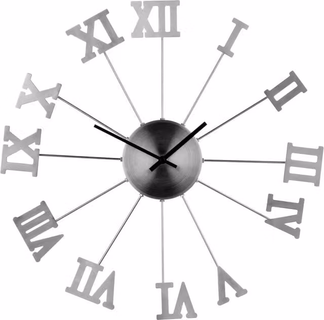 Orsina Roman Numerals Metal Wall Clock in Silver, Diameter: 51 cm