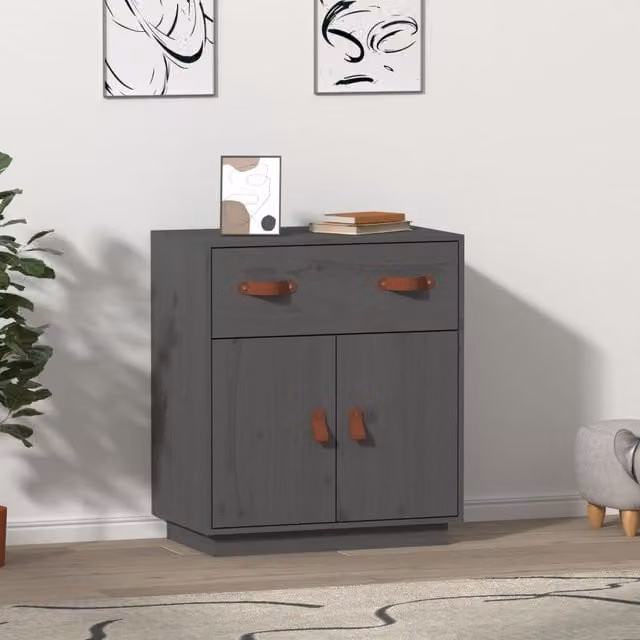 Berkfield Home Grey Rustic Solid Wood Pine Sideboard W/D/H: 65.5 x 40 x 75 cm