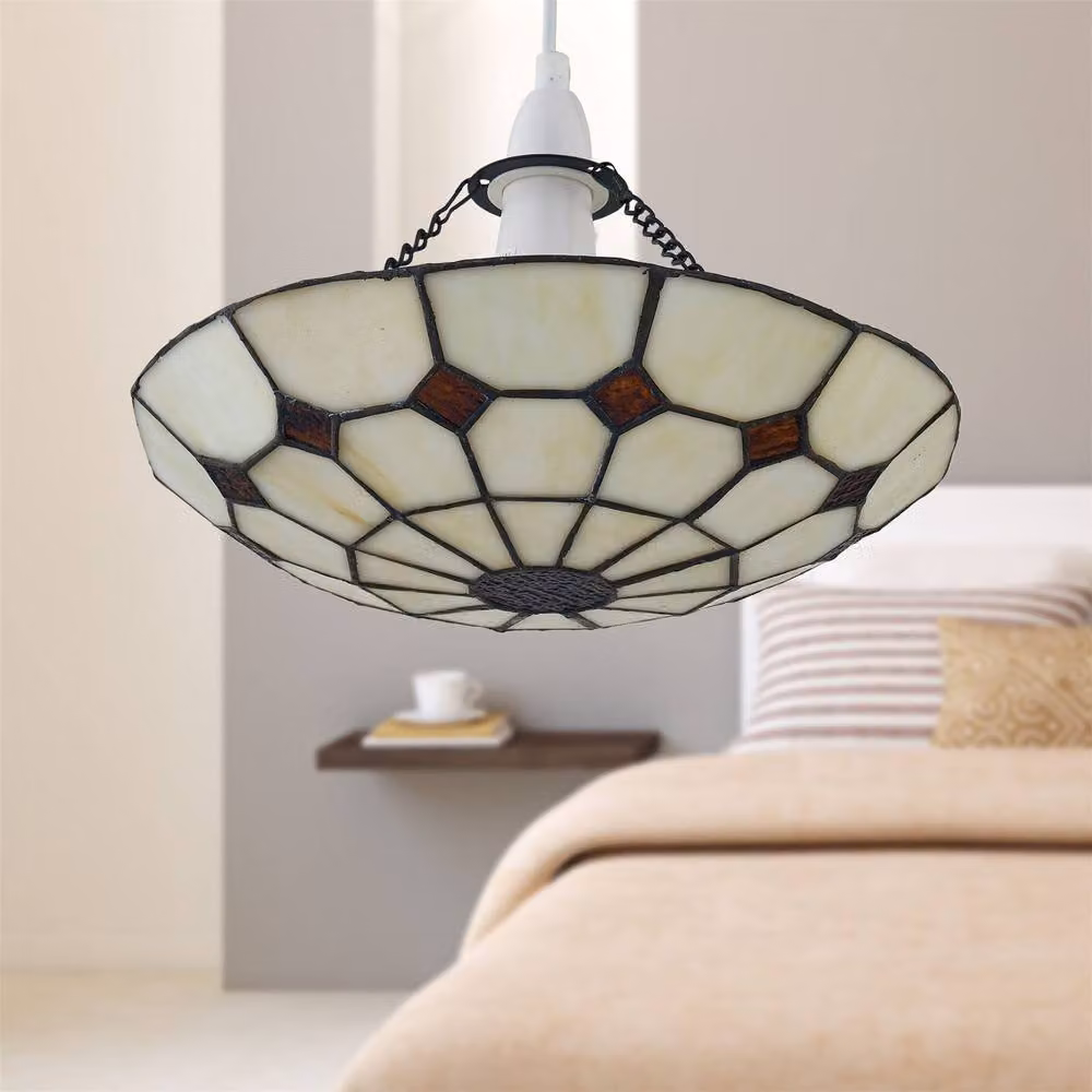 First Choice Lighting Set of 2 Torbay Tiffany Cream and Beige Glass Easy Fit Pendant Shades – 2