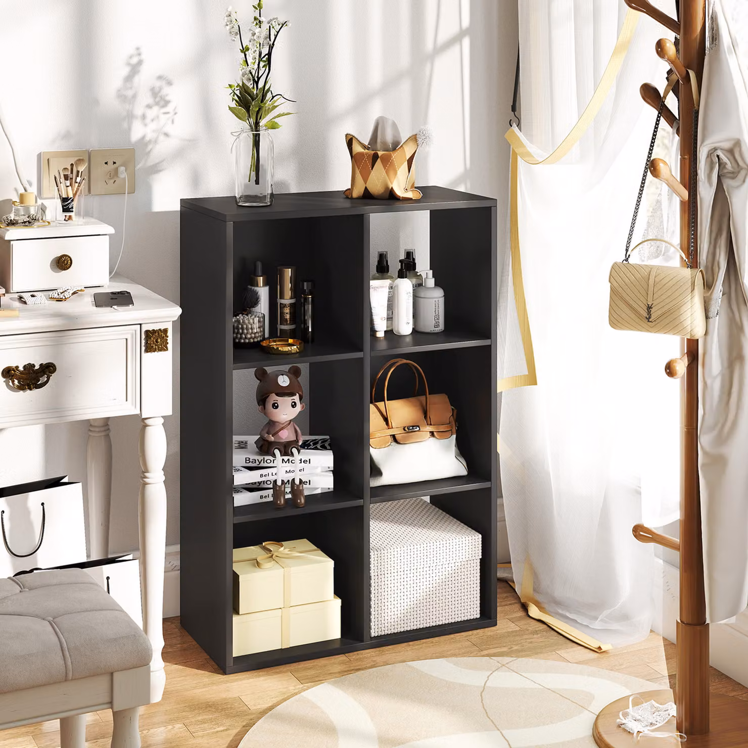 HOMCOM 6-Cube Modern Bookshelf in Black – 6