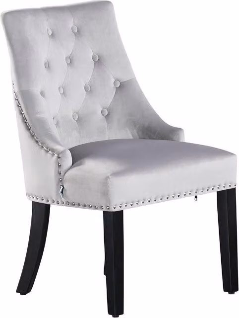 Life Interiors Single Velvet Dining Chair with Ergonomic Scoop Knockerback, Button Tufting and Wood Legs in Light Grey – 2