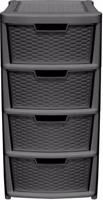 Simpa Large Rattan Effect 4 Drawer Storage Tower Unit in Black, H: 82 cm – 1