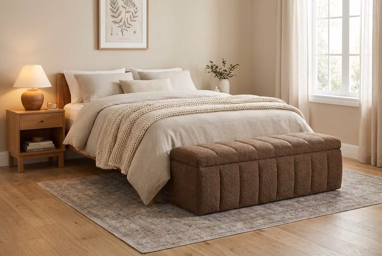 Araco Atelier Velour Bench in Porcini Brown and Beige