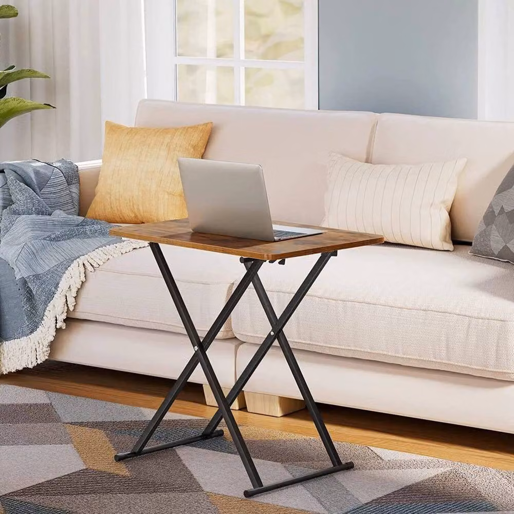 FLAVORA Height Adjustable Oversize Folding TV Tray Table in Brown – 3