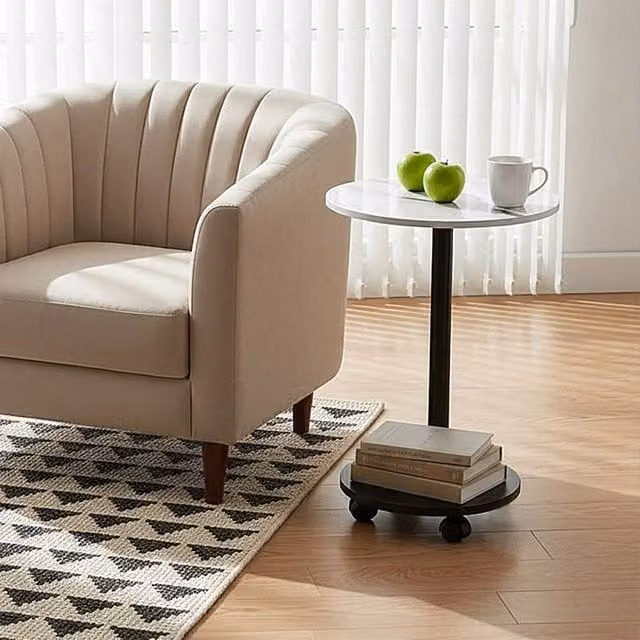 EONLION White Marble Round Sofa Side End Table – 1