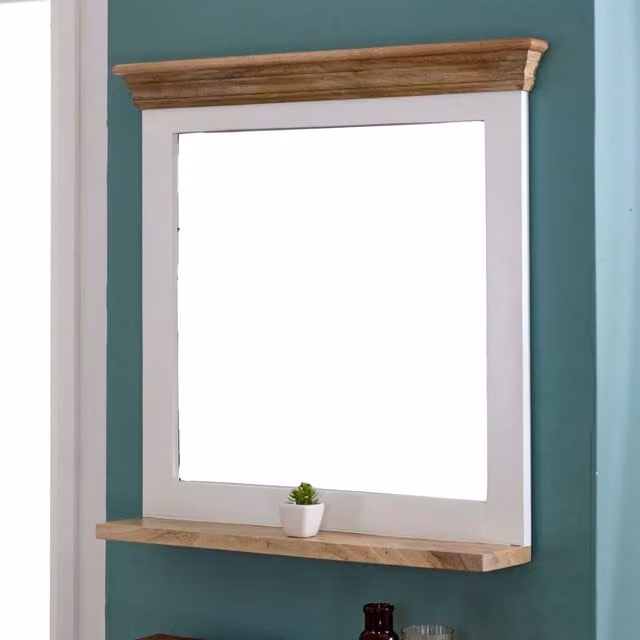IH Design Rectangular Rustic Solid Mango Wood Wall Mirror in White