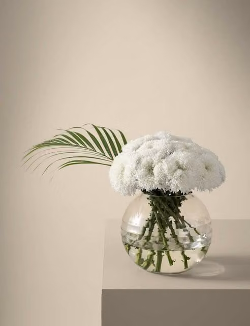 M&S X Kelly Hoppen White Chrysanthemum Floral Bouquet with Glass Vase