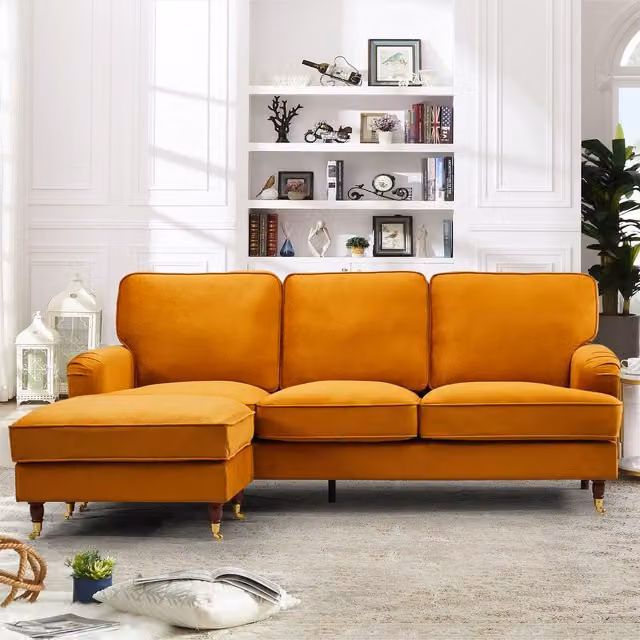 Artemis Home Woodbury Reversible Velvet Fabric Corner Sofa in Orange, Width: 218 cm