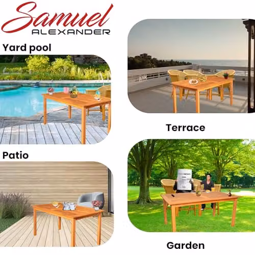 Samuel Alexander Grasmere 6 Person Rectangular Wooden Garden Patio Table in Brown – 3