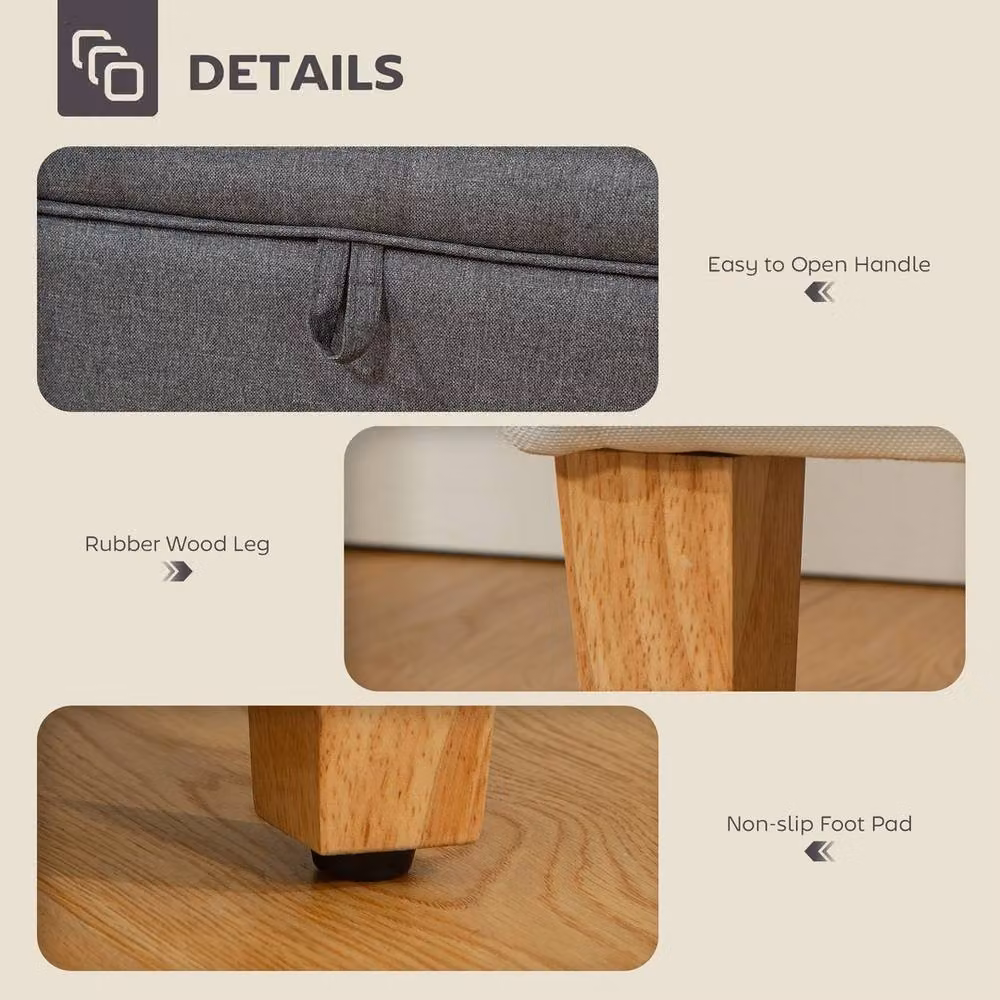 NESTLUNE Grey Linen Rectangular Storage Ottoman with Wood Frame – 3