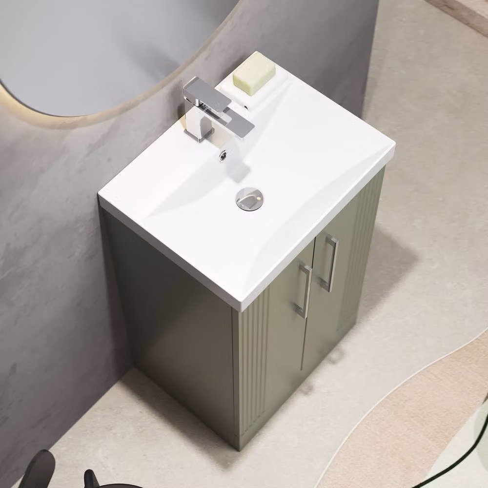 Balterley Floor Standing 2 Door Vanity Unit with Thin-Edge Basin, Satin Green – 2
