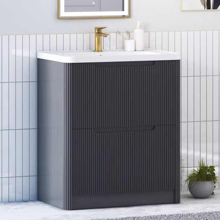 Royal Bathrooms Avenza 2 Drawer Floor Standing Vanity Unit with Ceramic Basin in Matt Obsidian Black