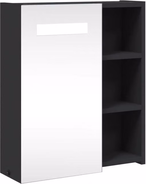 Berkfield Home Black Bathroom Mirror Cabinet with LED Lighting, W: 45 cm, D: 13 cm, H: 52 cm – 1