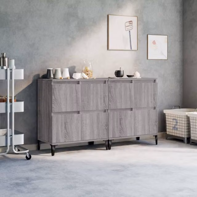 Berkfield Home Set of 2 Grey Sonoma Sideboards in Engineered Wood, W/D/H: 60 x 35 x 70 cm