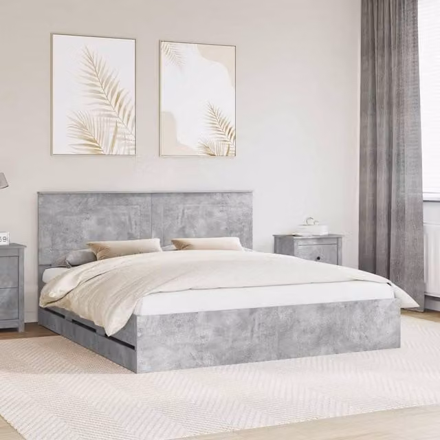 Berkfield Home Modern Bed Frame with Drawers in Concrete Grey, W/D/H: 180 x 200 cm, Engineered Wood – 1