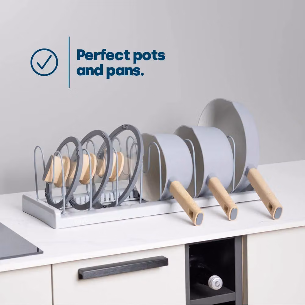LIVIVO Grey Extendable Metal Pan Lid Holder and Kitchen Organiser with 10 Adjustable Dividers and Anti-Slip Feet – 2