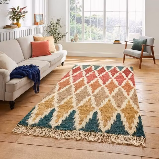 The Rug Shop UK Multicolour Handmade Modern Geometric Hemp Kilim Area Rug W/D: 120 x 170 cm – 1