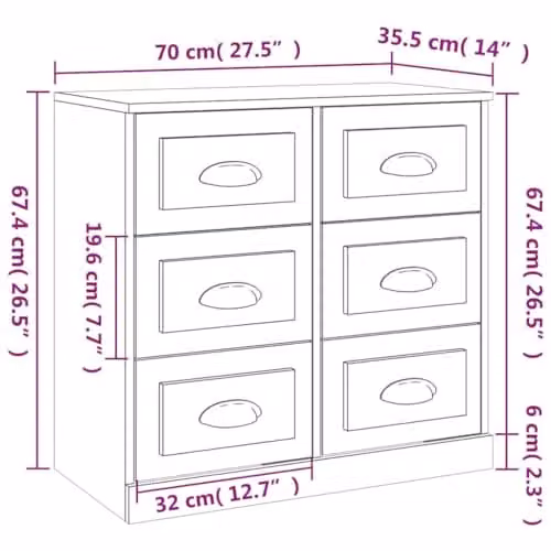 vidaXL Modern White Sideboard in MDF, W/D/H: 70 x 35.5 x 67.5 cm