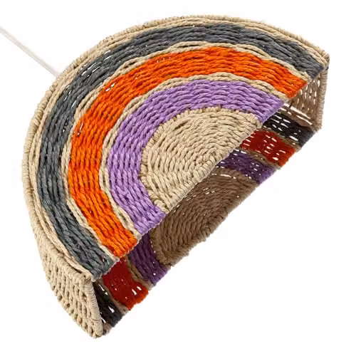 Happy Homewares Multicolour Orange and Grey Modern Rattan Dome Ceiling Pendant Light Shade, W/D/H: 32 x 18 x 12 cm – 2