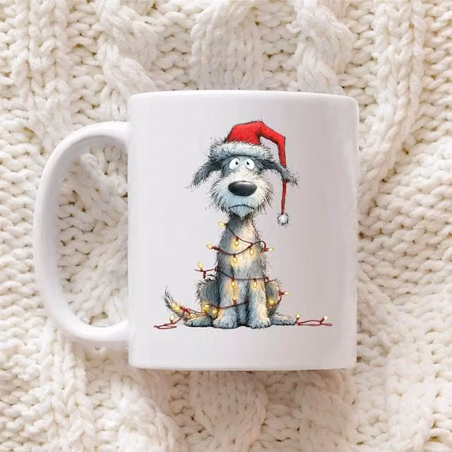 60 Second Makeover Bedlington Terrier Christmas Lights Ceramic Mug in White – 1