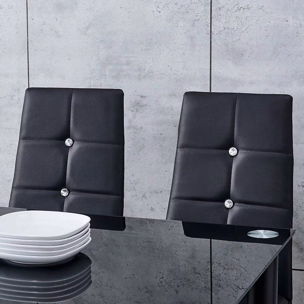 FLAVORA Set of 4 Black Faux Leather Dining Chairs with Metal Legs – 4