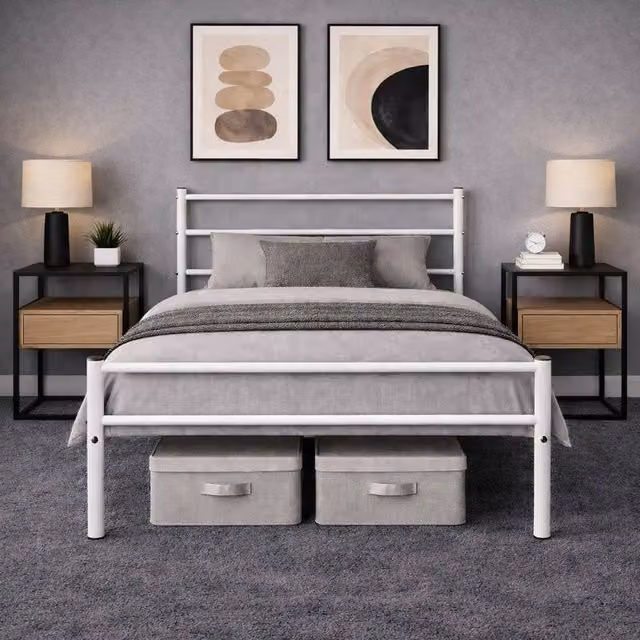 House of Home Single Metal Bed Frame, White, W/D/H: 90 x 190 cm – 1
