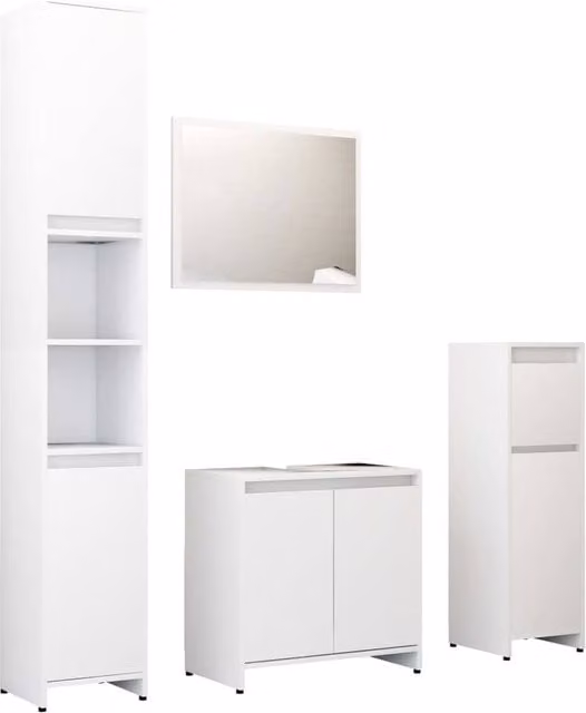 Berkfield Home 4 Piece Modern White Matt MDF Bathroom Furniture Set Including Tall Cabinet, Wall Cabinet, Vanity Unit and Mirror Cabinet