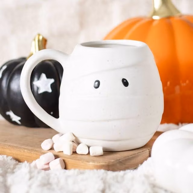 Uniqueful Mummy Shaped Rounded Ceramic Mug in White