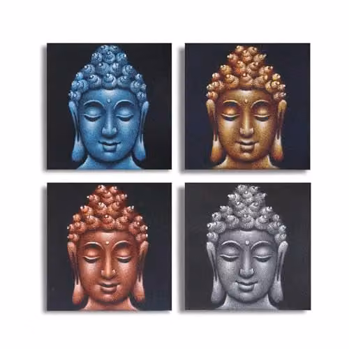 KDMD Set of 4 Buddha Heads in Sand Beige, W/D/H: 40 x 40 x 40 cm