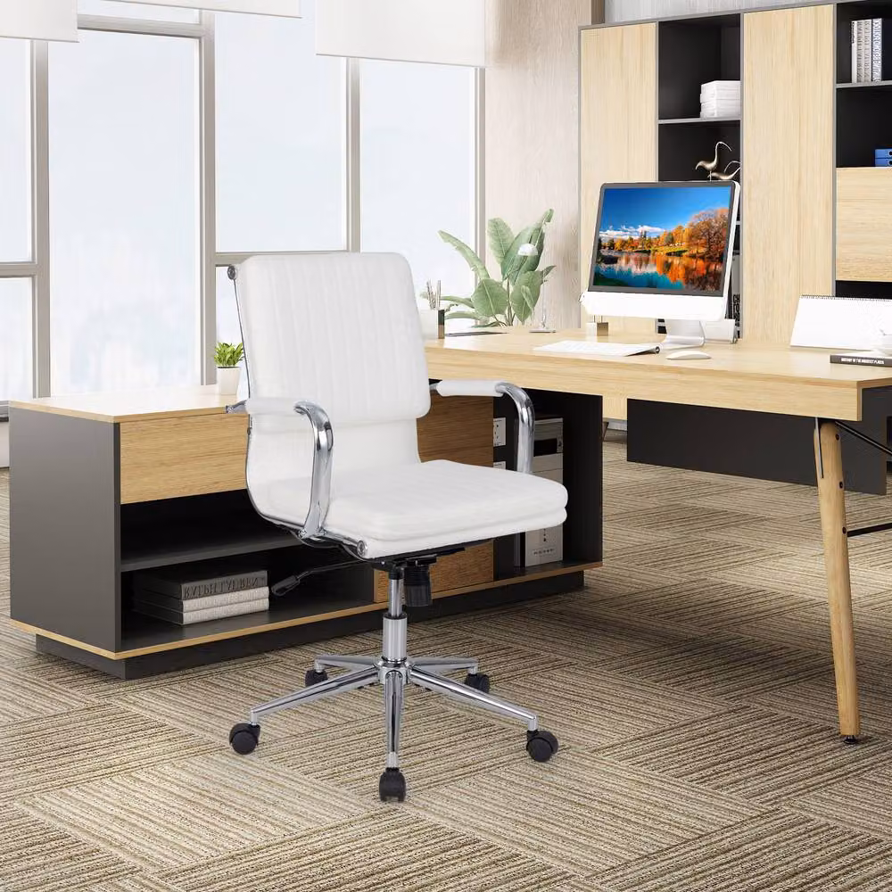 Costway Ergonomic Accent Home Office Chair in White with Armrests and Swivel Base – 3