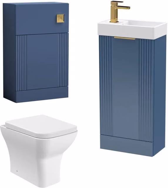 Balterley Blue Matt Cloakroom Suite with Wall Mounted Vanity Unit, Tap and Toilet Set