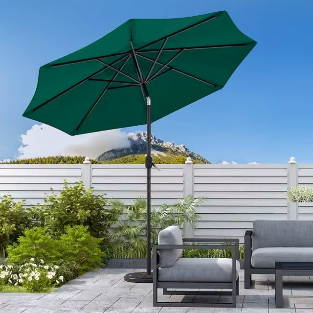 Livingandhome 3m Traditional Garden Parasol with Base in Green
