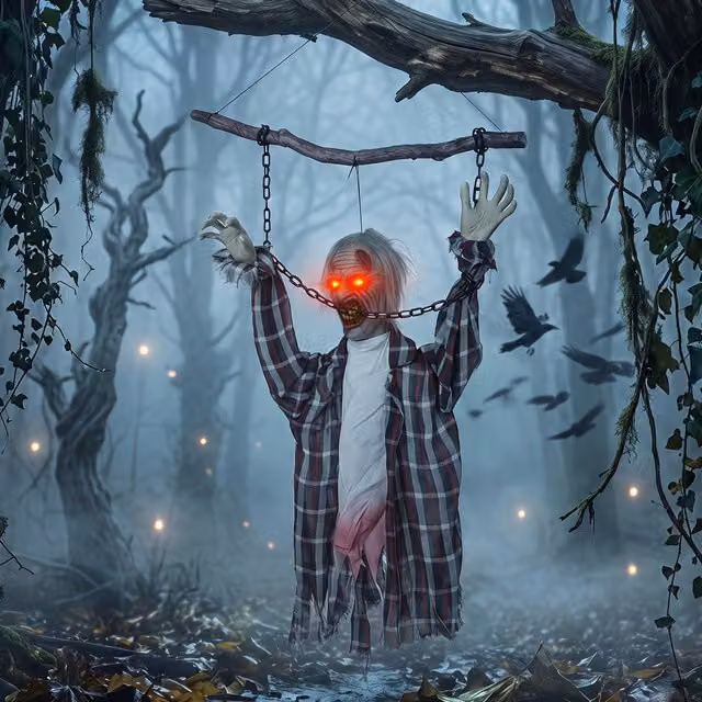 HOMCOM Hanging Animated Chained Zombie Halloween Decoration in Grey and Red