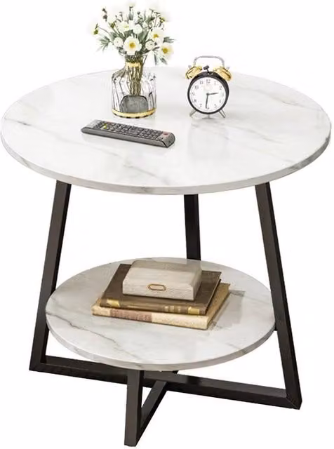 FLAVORA 2 Tier Round White Coffee and Side Table