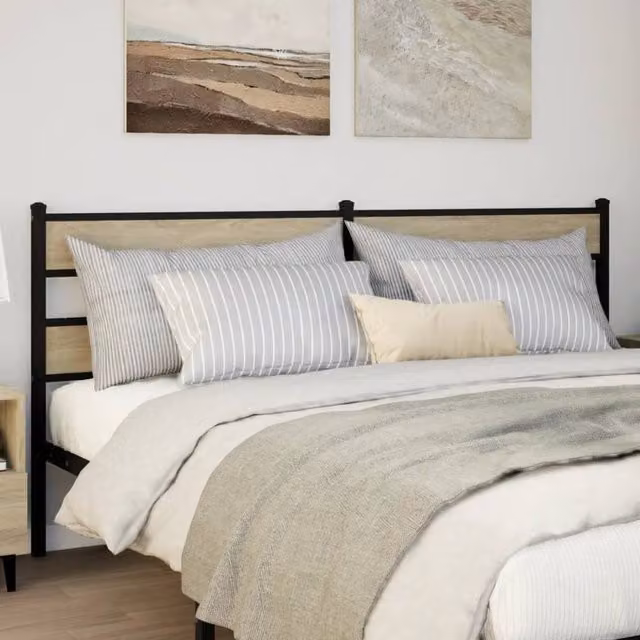Berkfield Home Sonoma Oak Headboard in Brown with Iron and Engineered Wood, Width: 180 cm – 1