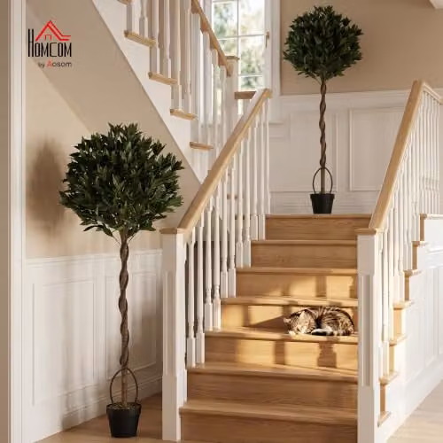 Outsunny Set of 2 Artificial Bay Laurel Topiary Trees, Green, Height: 150 cm – 2