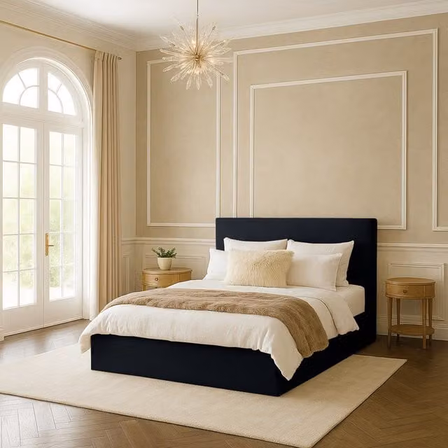 Desire Deco Modern Plain Upholstered Bed Frame in Black, 120 x 200 cm