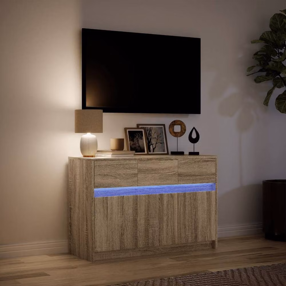 Berkfield Home Modern TV Cabinet with LED in Sonoma Oak, W/D/H: 91 x 34 x 61 cm – 2