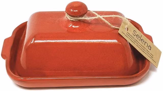 Verano Spanish Ceramics Selena Glazed Hand Dipped Ceramic Butter Dish - Red