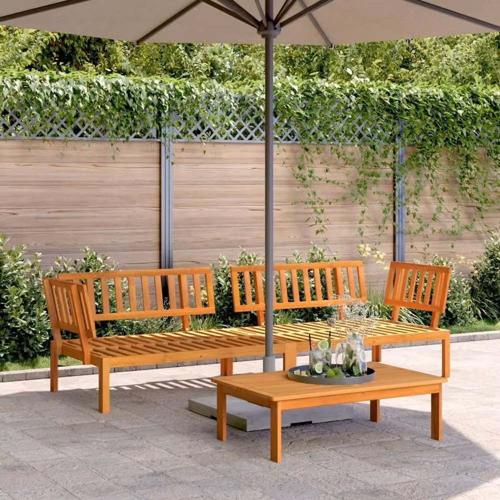 Berkfield Home Beautiful Garden 2-Piece L-Shape Corner Sofa Set in Brown Solid Acacia Wood – 1