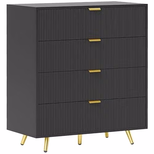 HOMCOM Modern Black Chest of Drawers with 4 Drawers and Gold Handles, W/D/H: 80 x 40 x 90 cm – 1