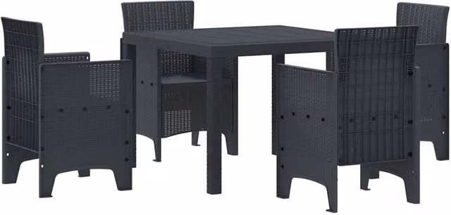 Berkfield Home 5 Piece Anthracite Poly Rattan Garden Dining Set in Dark Grey – 1