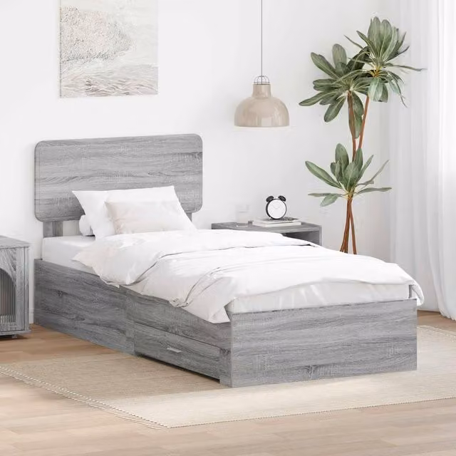 Berkfield Home Grey Sonoma Bed Frame with Drawers in Engineered Wood W: 75 cm, L: 190 cm – 1