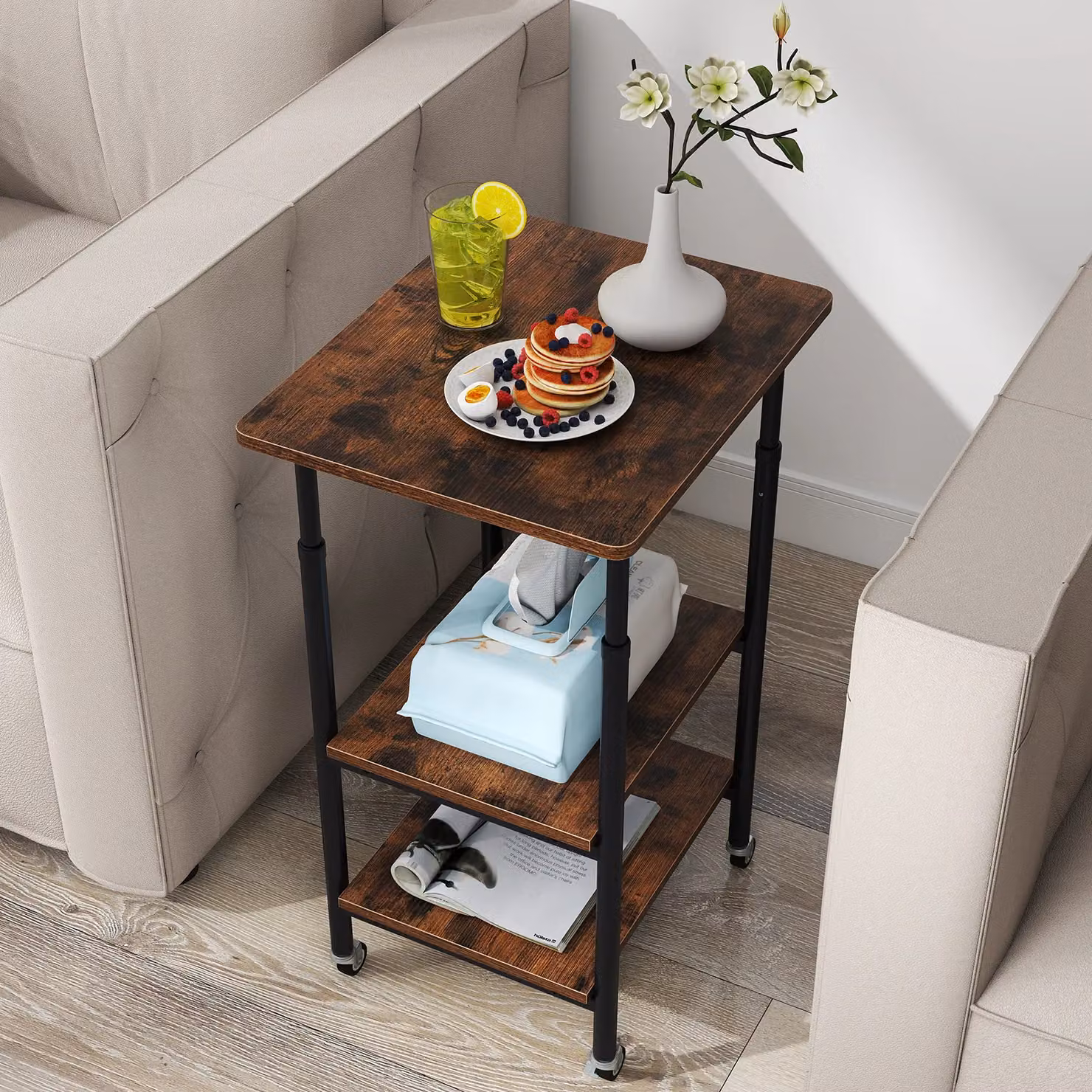 Costway 3-Tier Height Adjustable Printer Stand and Cart with Storage in Brown – 8