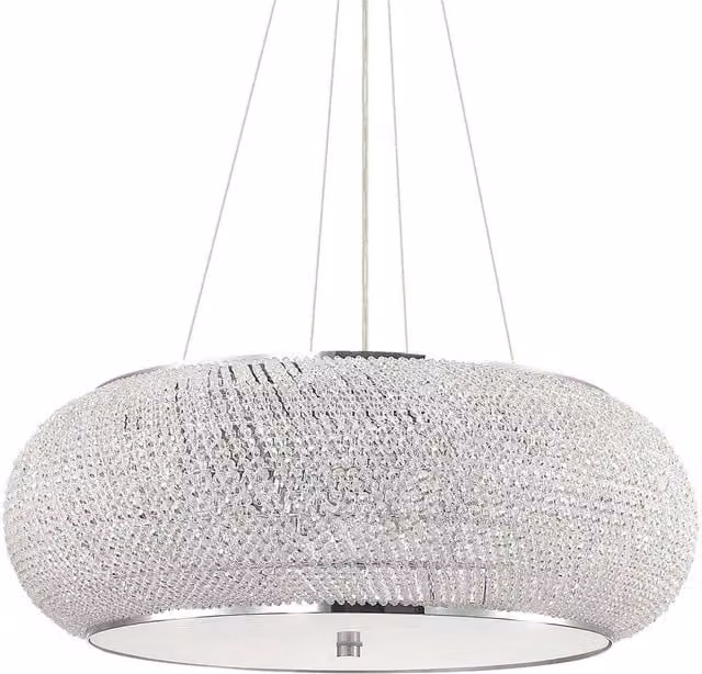 Netlighting Pasha 14 Light Chrome and Grey Crystal Glass Ceiling Pendant Light