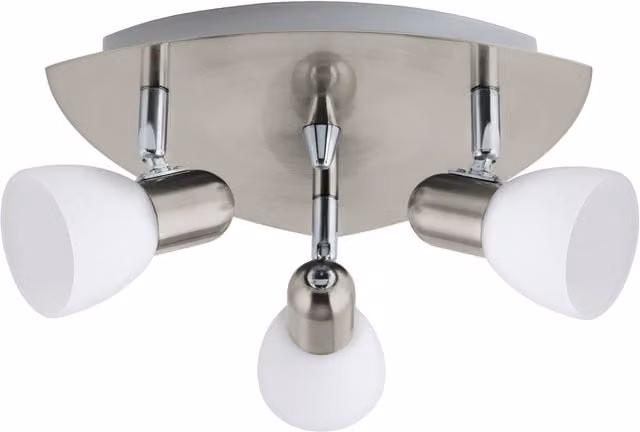 Loops 3 Spot Flush Ceiling Light in Satin Nickel with White Satin Glass Shades, E14, W: 265 mm, D: 120 mm