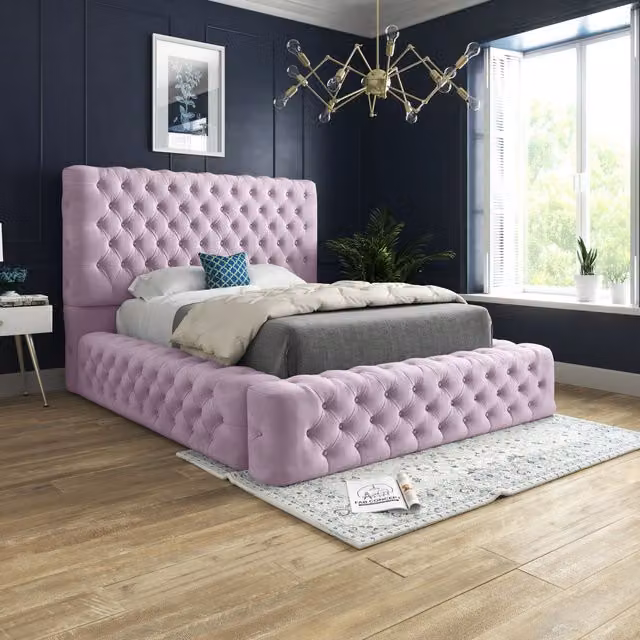 DS Living Cambridge Upholstered Pink Velvet Bed Frame, W/D/H: 120 x 200 cm – 1